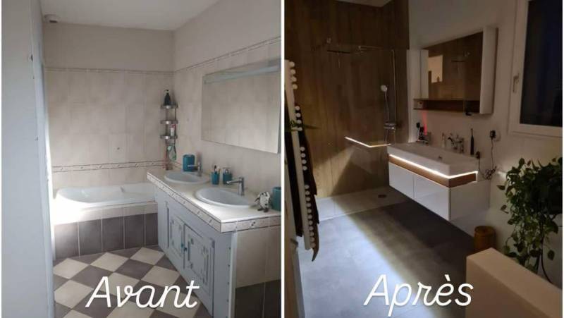 Modernisation complète d’une salle de bain à Arcachon, électricité et plomberie mises aux normes